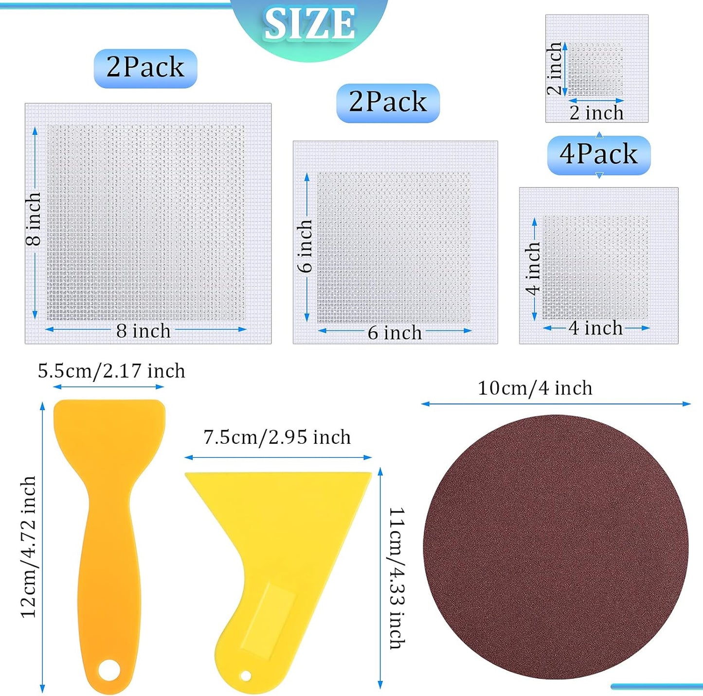 Hotop 18 Pcs Drywall Repair Kit 2/ 4/ 6/ 8'' Drywall Repair Patch Hole Wall Ceiling Patch with Self-adhesive Aluminum Mesh for Hole Spackle Plaster Paste Sheetrock Wall Repairs