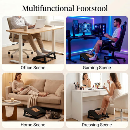 Bamboo Under Desk Foot Rest Foot Stool Rocking Footrest (Nature Semicircle) | Ergonomic Wooden Foot Stool with Non-Slip Surface