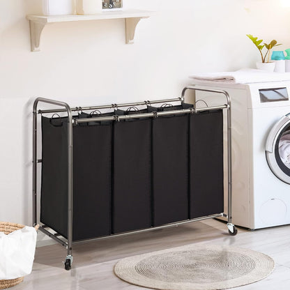 STO STO Laundry Sorter 3 Section, 3 Bag Clothes Hamper, Rolling Laundry Cart Basket with Heavy Duty Lockable Wheels and Removable Bag for Laundry Room, Bedroom, Closet, Black