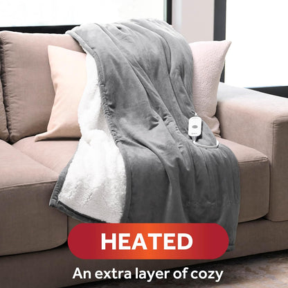 Sunbeam Electric Throw Royal Mink Sherpa Heated Blanket, 4 Heat Settings, 4-Hour Auto Shut-Off, Fast Heating, Luxurious and Ultra Comfy, Cabernet Color, 50" x 60"