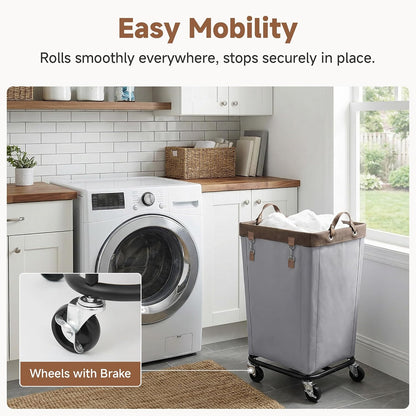StorageWorks 160L Laundry Basket with Wheels, Rolling Hampers for Clothing | Beige Laundry Basket with Wheels, Metal Frame & Handles, Rolling Hamper for Bedroom, Bathroom, Dorm, Hotel