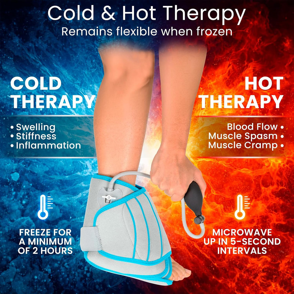 Vive Compression Ankle Ice Pack Wrap for Foot Pain Relief - Soft Cold Brace for Recovering Injuries - Support for Swelling, Sprains, & Fractures - Filled with Reusable Gel, Fits Small & Large Feet