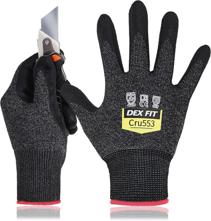DEX FIT Level 5 Cut Resistant Gloves Cru553, 3D-Comfort Fit, Firm Grip, Thin & Lightweight, Touch-Screen Compatible, Durable, Breathable & Cool, Machine Washable; Grey L (9) 1 Pair