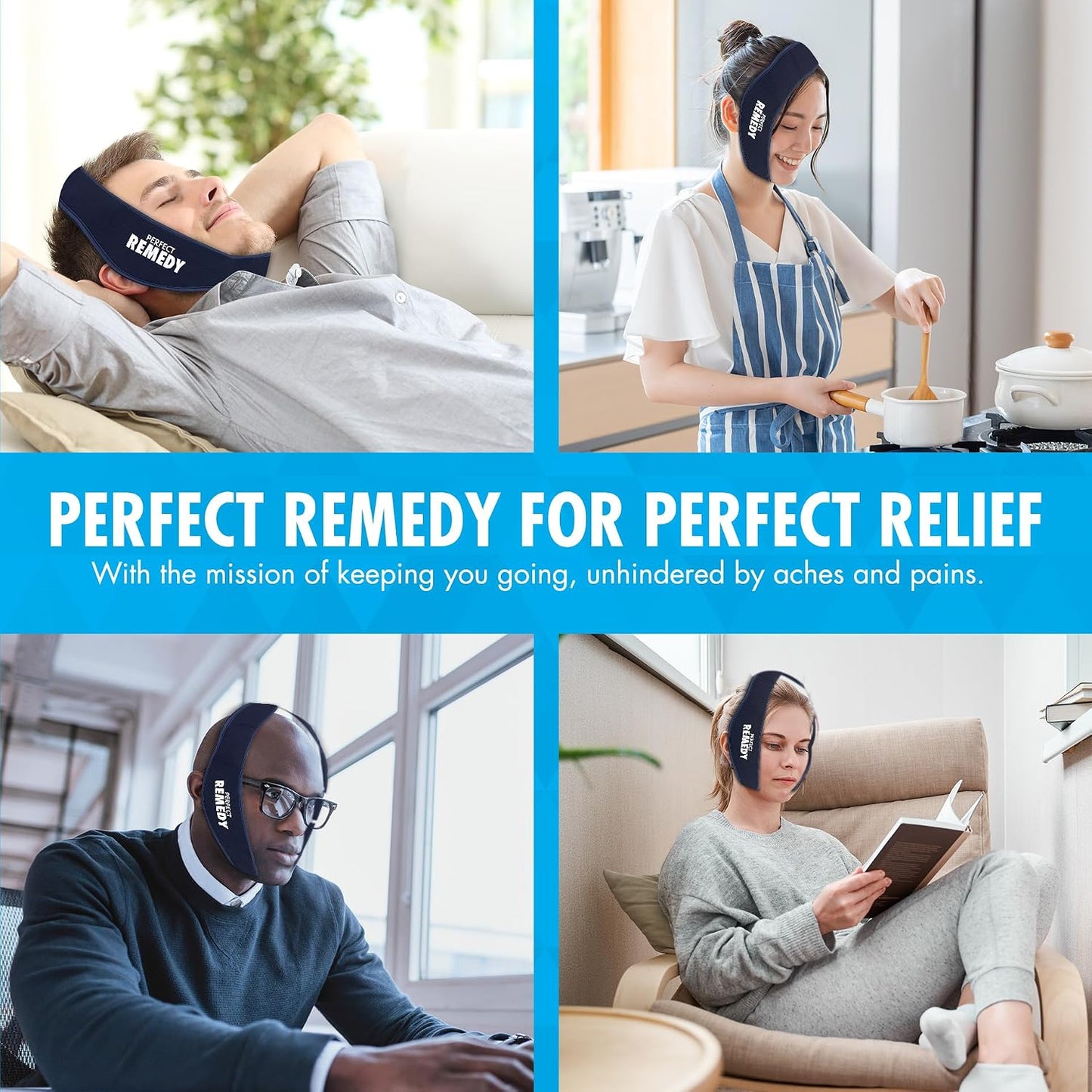 Perfect Remedy Wisdom Teeth Ice Pack Head Wrap - Reusable Cold Compress Aid for TMJ, Jaw Pain, Wisdom Teeth Recovery, Tooth Pain & Face Swelling Conditions - Adjustable Head Wrap for Max Comfort