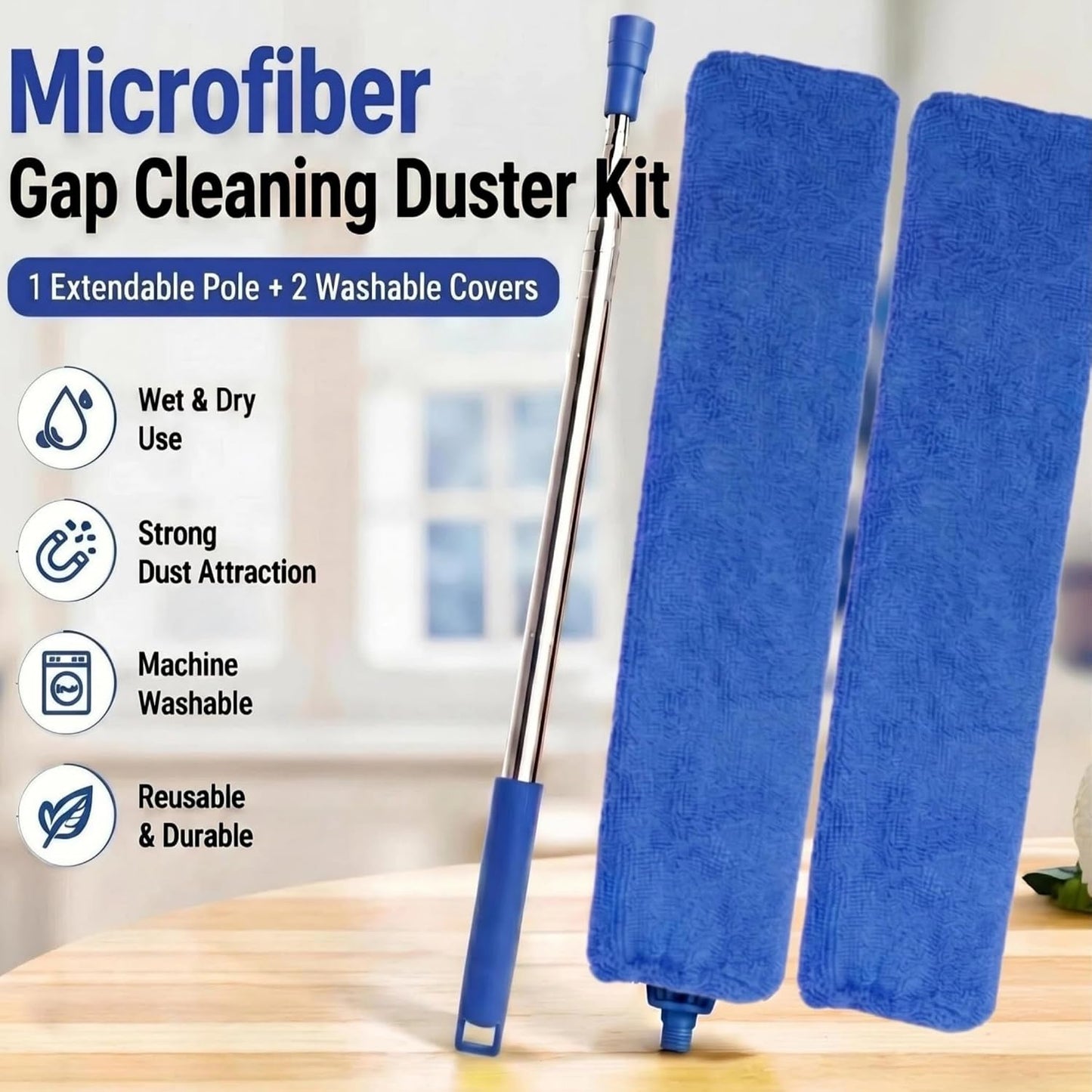 Retractable Gap Dust Cleaner Under Appliance Cleaning Tool, Flat Duster for Under Refrigerator Fridge Stove Couch Bed, Skinny Thin Duster for Tight Spaces (Green)