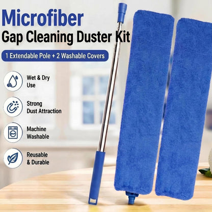 Retractable Gap Dust Cleaner Under Appliance Cleaning Tool, Flat Duster for Under Refrigerator Fridge Stove Couch Bed, Skinny Thin Duster for Tight Spaces (Green)