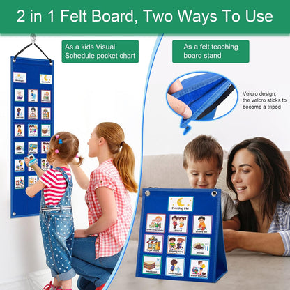 KIKIGOAL Kids Visual Schedule Calendar Chart, 2 in 1 Autism Daily Chore Routine Chart with 96 Cards Autism Learning Materials Bedtime Routine for Toddlers Home School