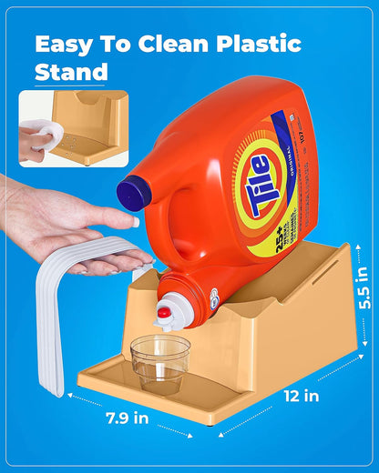 Liquid Laundry Detergent Holder Stand with Drip Tray - 1 Pack - White | Easy Pouring, Rubber Feet, Secure Strap, Angled Stand, Fabric Softener Dispenser for Laundry Room Organization & Storage