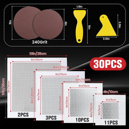 Drywall Repair Kit 30 Pack, 2/4/6/8 inch Drywall Repairs Patch, Dry Wall Patch with Scraper and Sandpaper for Drywall Repair Patch Kit