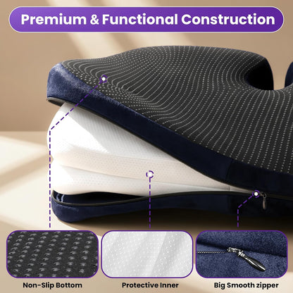 ZZ-WELL Seat Cushions for Office Chairs, Coccyx Cushion for Tailbone Pain, Memory Foam Butt Pillows for Computer Gaming Chair, Patented Pressure Relief Design Chair Cushion (Light Grey, XX-Large)