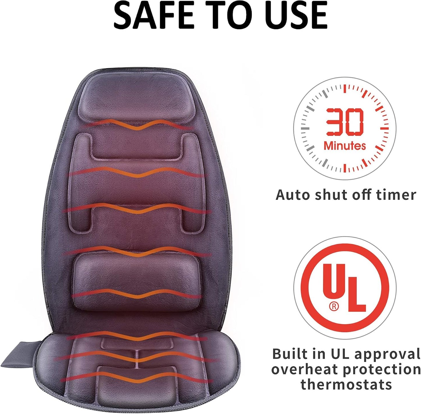 Snailax Massage Seat Cushion with Heat - Extra Memory Foam Support Pad in Neck and Lumbar,10 Vibration Massage Motors, 2 Heat Levels, Back Massager Chair Pad for Back | 【Gift for Men Women】10 Vibration Motors, 5 Massage Modes, Adjustable 3 Intensity,