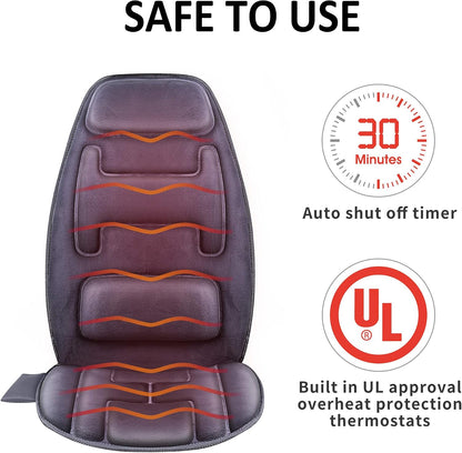 Snailax Massage Seat Cushion with Heat - Extra Memory Foam Support Pad in Neck and Lumbar,10 Vibration Massage Motors, 2 Heat Levels, Back Massager Chair Pad for Back | 【Gift for Men Women】10 Vibration Motors, 5 Massage Modes, Adjustable 3 Intensity,