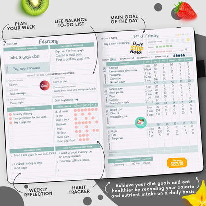 Clever Fox Wellness Planner & Food Journal for Weight Loss, A5 Orange | 5.8"x8.3" nutrition & exercise tracker for women tracking meals, diet & symptom diary, calorie counter notebook, stickers