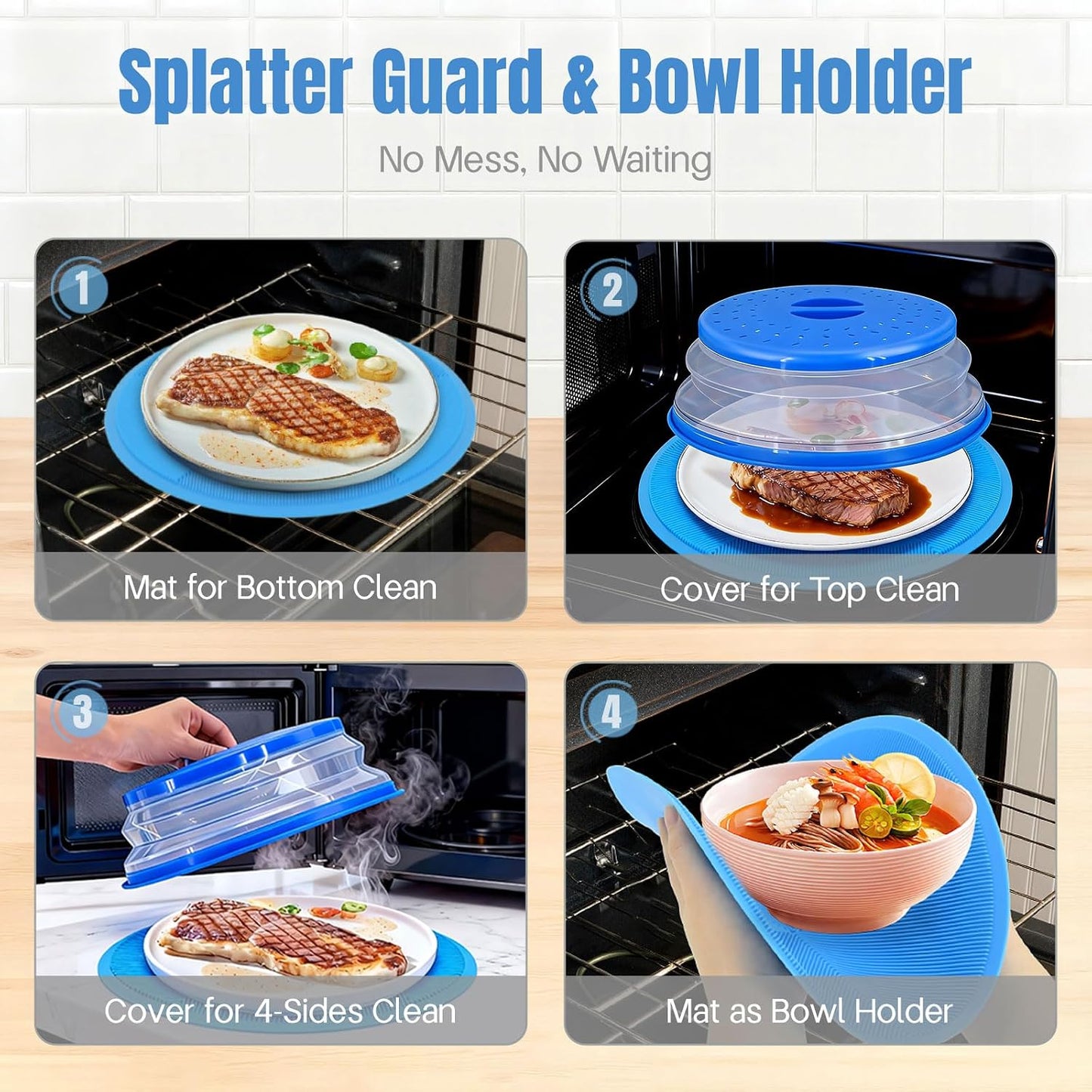 2 in 1 Microwave Splatter Cover Food, Microwave Silicone Mat Place Holders for Multi-use, Silicone Trivet, Pot Holders, Drying, Baking, Utensils Rest for Kitchen Counter Mat