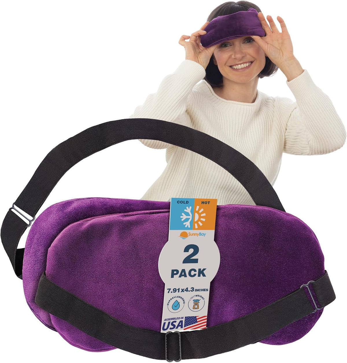 SunnyBay Microwavable Heated Eye Mask, Moist Compress, 7.9x4.3 inch, Purple