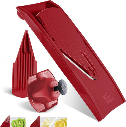 Börner Mandoline Slicer V1 (Basis Set) • V-Slicer with 2 Inserts & Fruit Holder • Adjustable Kitchen Slicer for Vegetables & Fruits • Vegetable Cutter • 3 Thickness Settings • Color: Red
