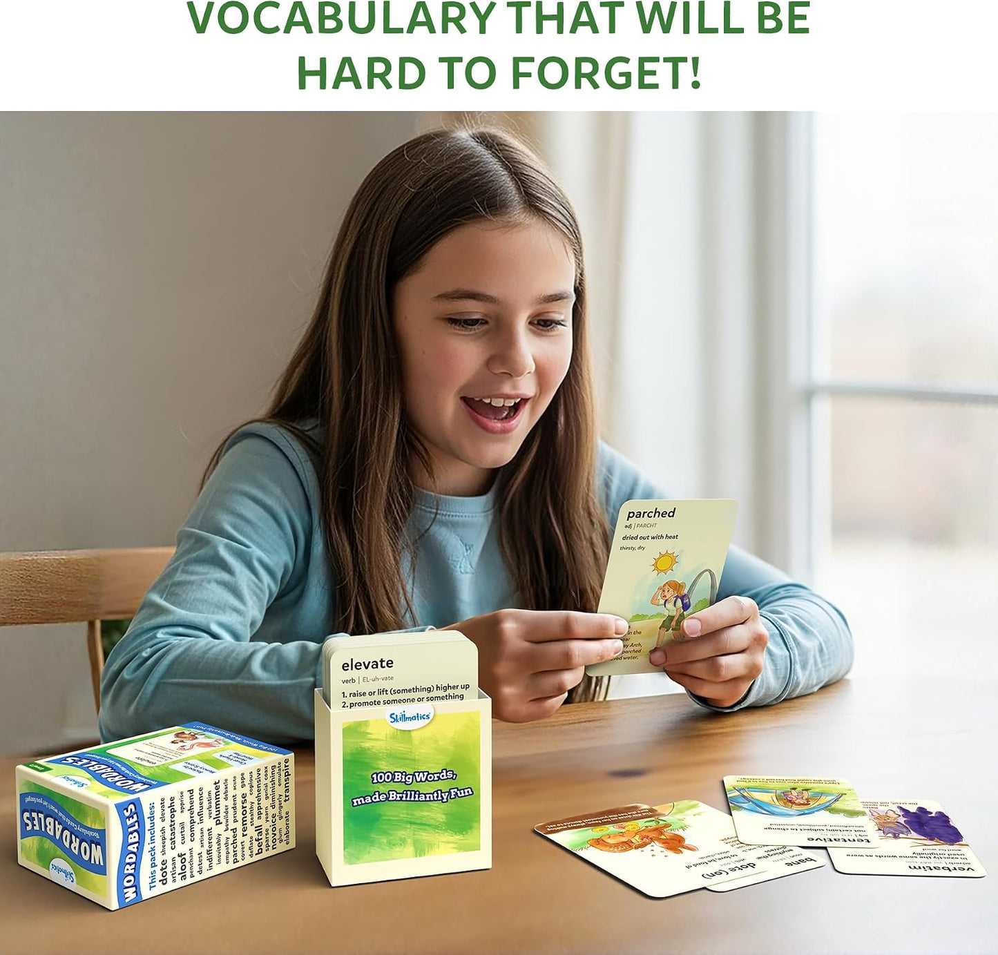 Skillmatics Vocabulary Flash Cards, SAT Prep – Wordables Level 3 | Screen-Free, Spelling Game, Learn 100 words with Wordplay, Visuals, & Soundplay, Learning Gift for Ages 8, 9, 10 & Up