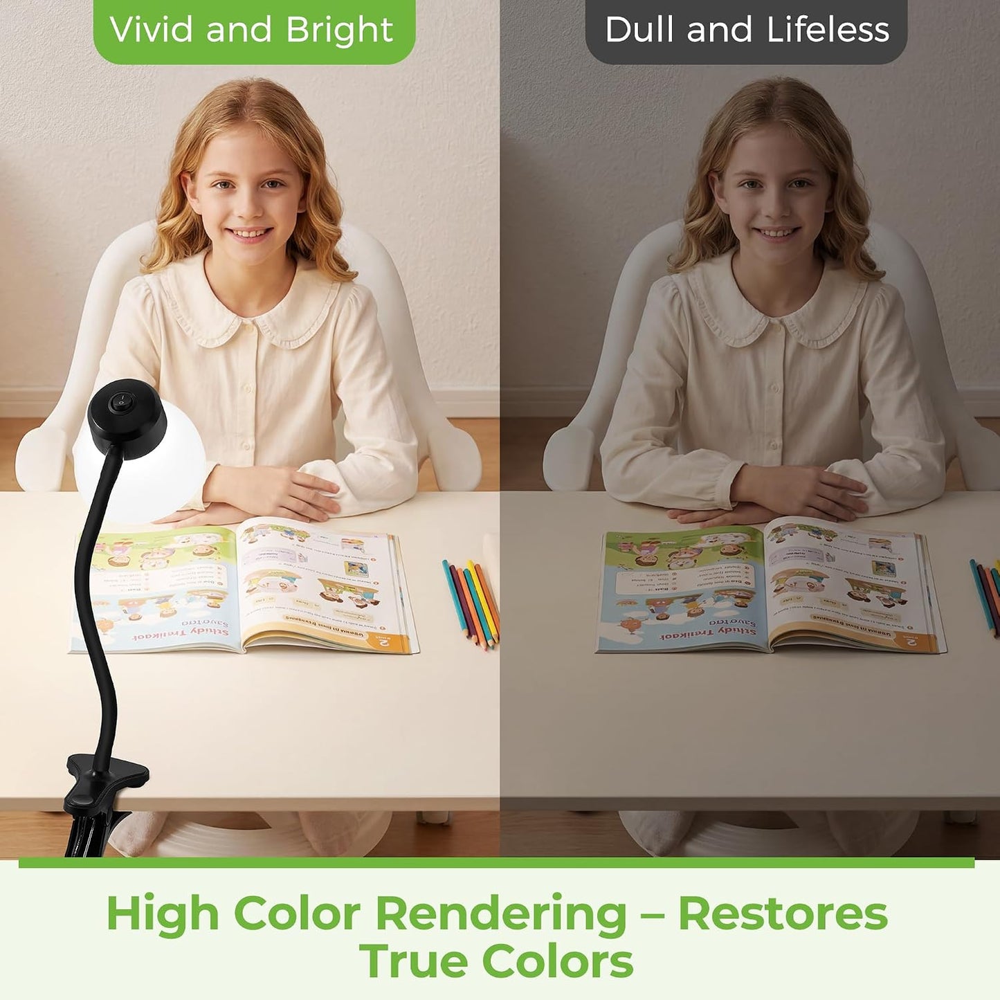 GyroVu Clip-On Desk Lamp, Eye-Care LED Reading Light, Adjustable Gooseneck, Anti-Tip Bedside Reading Light—Small Desk Lamps for Home Offices, College Dorm Rooms, and Bed Headboards (Black)