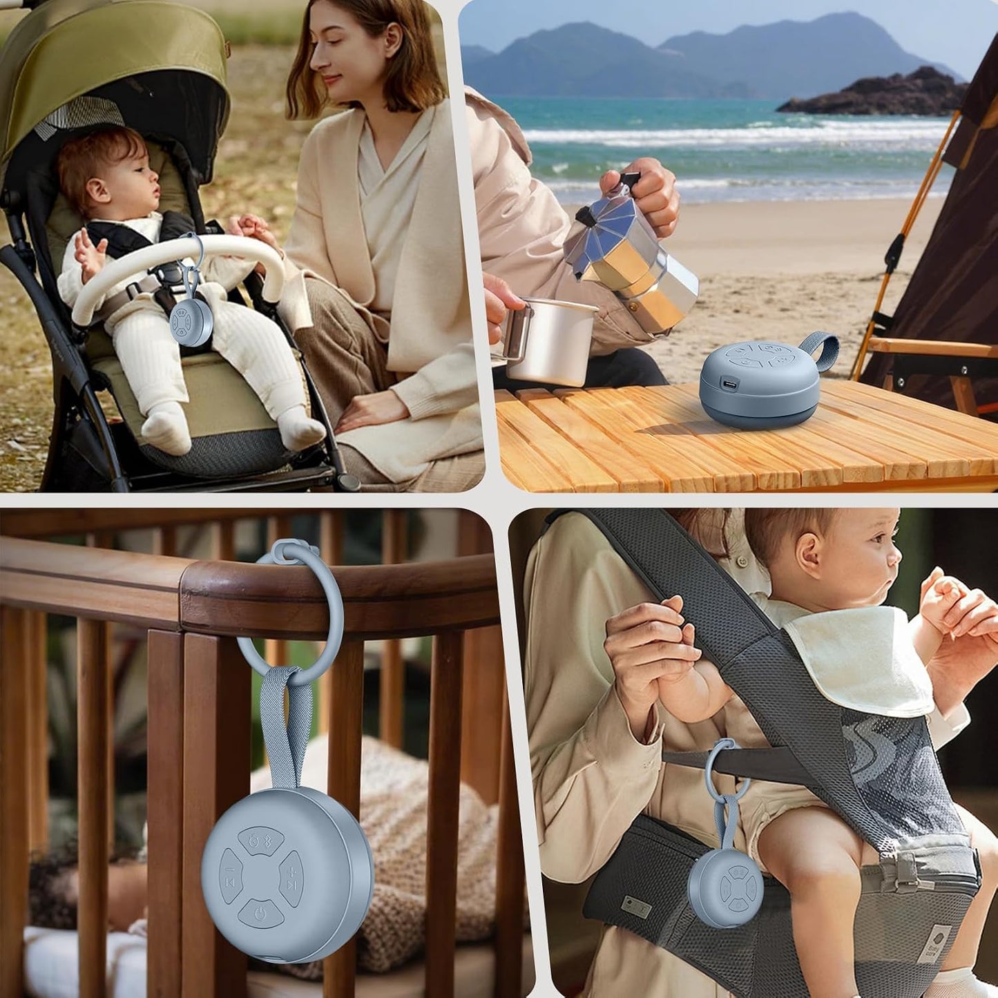 Portable Baby Sound Machine, White Noise Sleep Soother with 12 Soothing Sounds, 15H Battery, Timer & Bluetooth, Noise Canceling for Travel, Nursery, Stroller, Registry Gift for Newborn