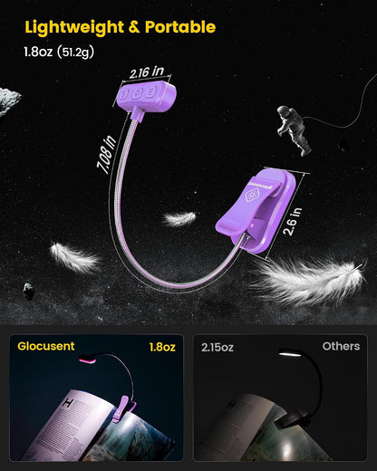 Glocusent Rechargeable Book Light, Clip on Light for Bedtime Reading