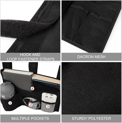 Surblue Bedside Caddy Bed Organizer Hanging Storage Bag for Hospital Beds Bunk Rooms Baby College Dorm Bed Rails Camp Wheelchairs,4 Pockets,Black