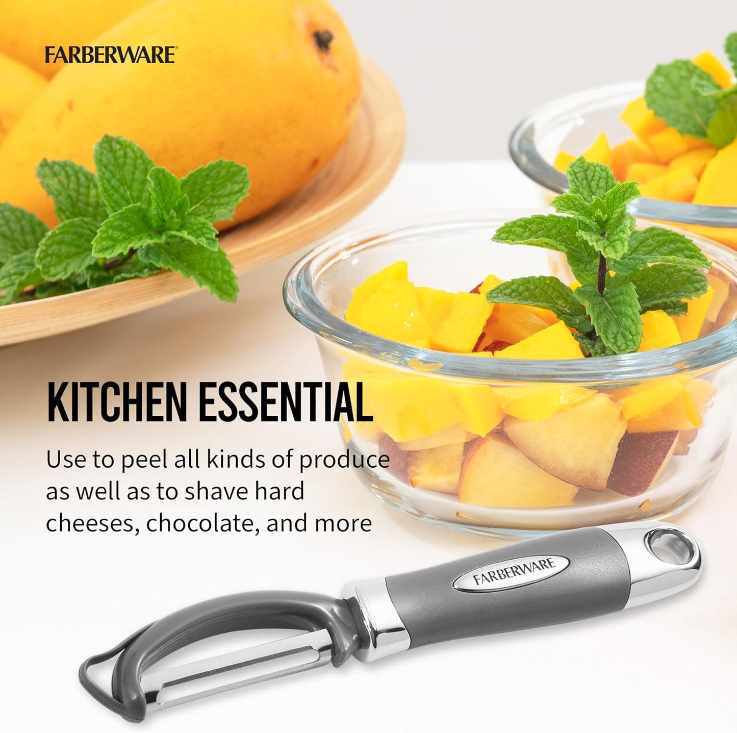 Farberware Vegetable Peeler, Pro2 Euro Peeler with Sharp Stainless Steel Swivel Blade and Ergonomic Handle, Dishwasher Safe, Aqua Sky