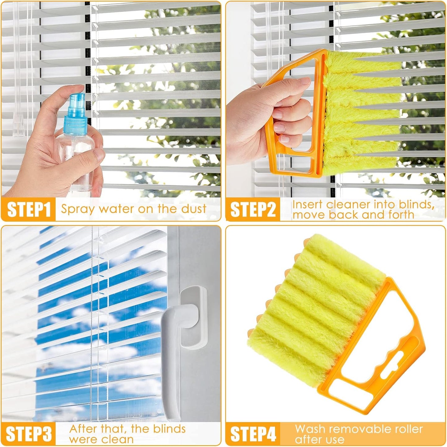Geiserailie 2 Pcs Window Venetian Blind Cleaner Duster Tool Washable 7 Fingers Dusting Cleaner and Air Vent Shutter Brush Blinds Air Conditioner Fan Duster Dirt Housekeeping Tool (2 Color)
