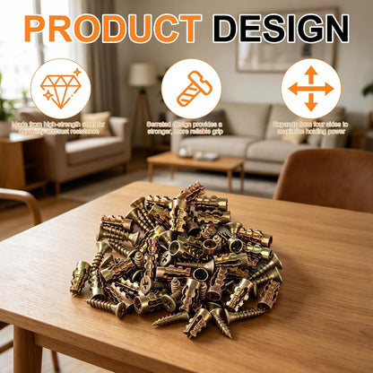 50Pcs 6×14mm Short Expansion Screw Set, Thread Repair Screws for Cabinet Door Hinge Repair & Stripped Thread Restoration, Expansion Anchors, Door Hinge Repair Kit