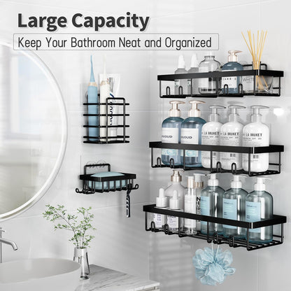 Liuoud 5 Pack Shower Caddy for Inside Shower, Gold Bathroom Storage Decor | Large Rustproof Stainless Steel Organizer with Strong Adhesive, No Drilling Wall Mounted Shelves, Bathroom Accessory Set