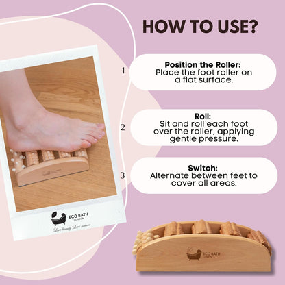 Eco Bath London Reflexology Foot Roller - Wooden Foot Massager for Plantar Fasciitis and Foot Pain Relief, Massage Roller for Improved Circulation