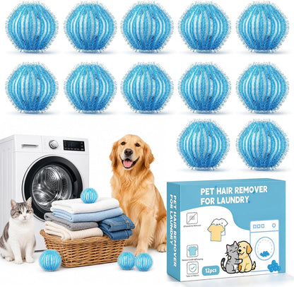 12Pcs Pet Hair Remover for Laundry, Washing Machine Hair Collector & Pet Hair Removal Tool, Reusable Dog & Cat Hair Catcher for Clothes, Bedding & Blankets