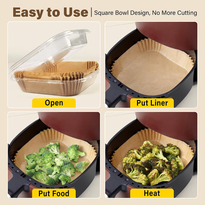 Air Fryer Liners Disposable 125 Pcs, 8 Inch Paper for 5-8 QT Air Fryers | Square Unbleached Parchment Paper, Non-Stick, Greaseproof for Baking, Roasting, Microwave, Oven, Airfryer Basket Accessories