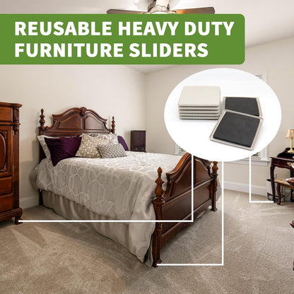 Furniture Sliders for Carpet and Hardwood, 8 PCS 3 1/2", Brown | Furniture Sliders for Hardwood Floors, Sliders for Moving Furniture, Furniture Movers Sliders, Combo Pack, Square