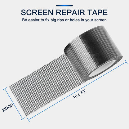 SANKEMU Window Screen Repair Kit 2 in X 16.5FT 3-Layer Strong Adhesive & Waterproof Tape Fiberglass Covering mesh, Repair for Window Screen and Screen Door tears Holes
