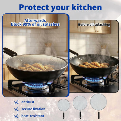 3-Pack Splatter Screen for Frying Pan - 8'' 10'' 11''Stainless Steel Grease Splatter Guard - Cover Oil Splash when Sizzling Bacon - Fine Mesh Cover, Splatter Screen for Frying Pan, Cooking Pots