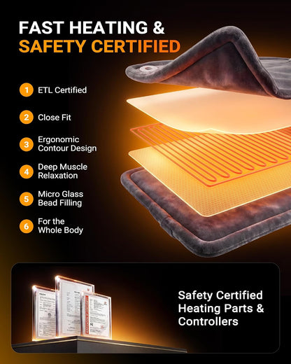 Electric Heating Pad for Neck Shoulder: Heated Wrap for Back Pain Relief, 6 Heat Levels, Weighted Heat pad 33x24in - Auto Shut-Off, ETL Safety Certified, Flannel Gifts for Women Men
