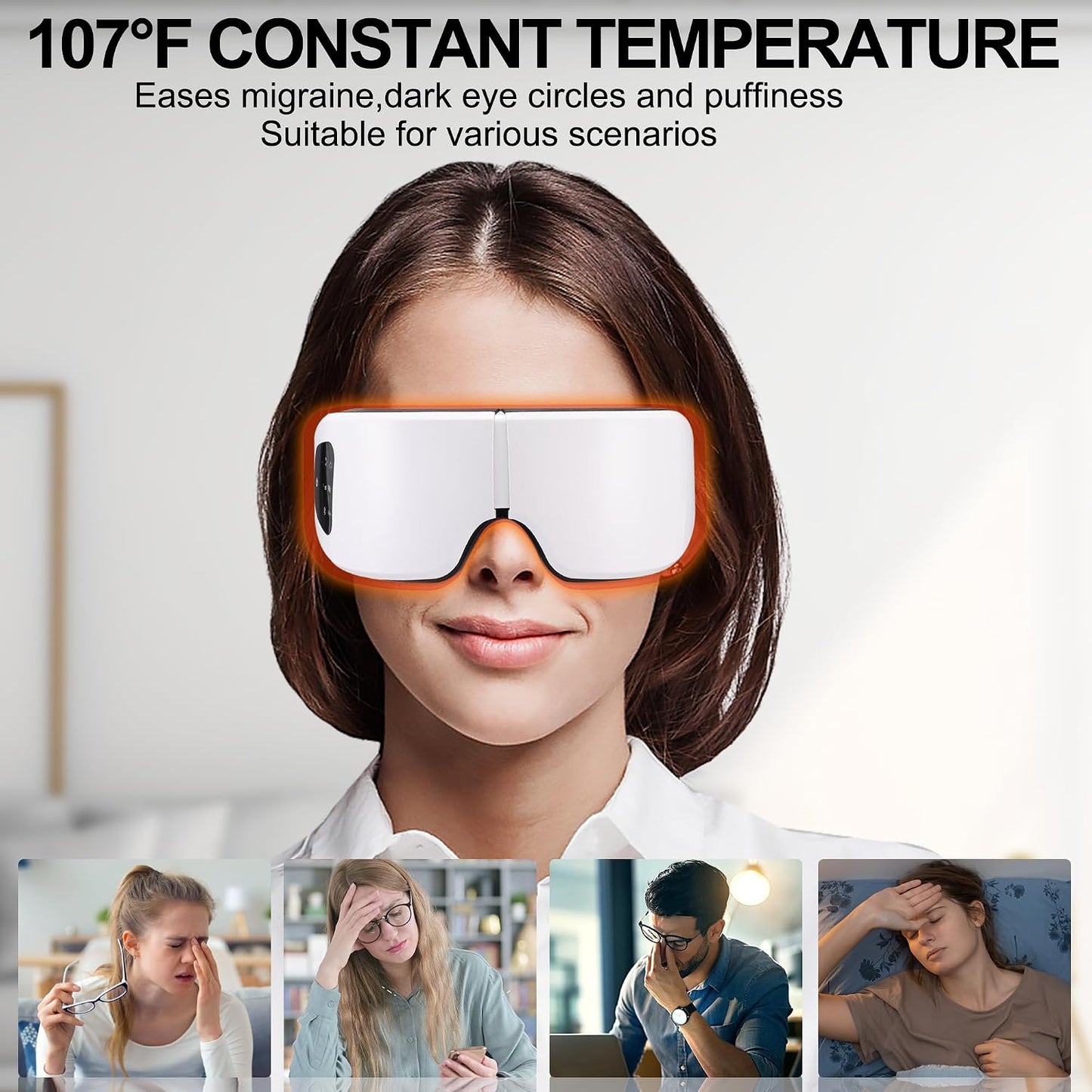 Eye Massager with Heat, Compression, Heated Sleep Mask, Mothers Fathers Day Birthday Gifts for Women Men, Massager Scalp for Eye Strain Relief, Foldable,Comfortable