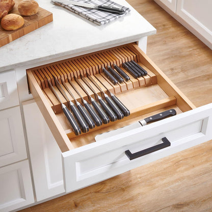 Rev-A-Shelf Trim-to-Fit Knife Block Drawer Insert Organizer with Separate Compartment for Kitchen Utensils, 55 Slot Storage Tray, Walnut, 4WDKB-WN-1