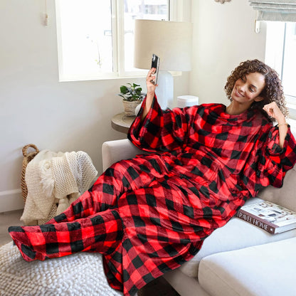 Catalonia Wearable Blanket with Sleeves & Foot Pocket for Adults | Soft Fleece Throw Wrap with Hands-Free Comfort, Perfect for Reading, TV Time & Relaxing, Christmas Gift for Women & Men