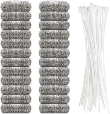 SUNHE YHK Lint Traps for Washing Machine, 24 Pieces | Stainless Steel Laundry Mesh Washer Hose Filter, 24 pcs Cable Ties, Catches Lint, Hair and Debris From Washer Drain Hoses
