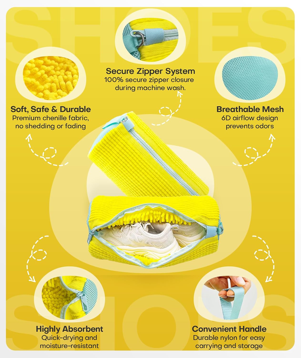3-IN-1 Laundry & Shoe Washing Machine Bag : Laundry Shoe Bag for Washer & Dryer,Shoe Cleaning Bag for Sneakers,Tennis,Self-locking Zipper & Microfiber,Include 3 Laundry Bag & 2 Shoe Bag