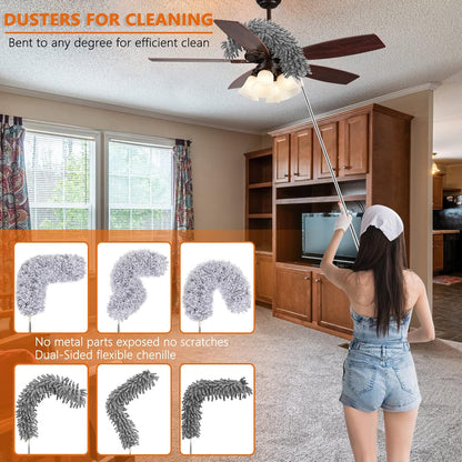 Retractable Gap Dust Cleaner, 3 Microfiber Cloths, 30-100 Inch Handle, Gray | Retractable Duster Brush with Washable Replaceable Head Cleans Under Appliances, Sofas, Beds, Refrigerators and Furniture
