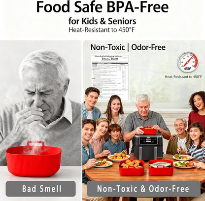 Silicone Air Fryer Liners for Ninja - Reusable DZ201 8QT Dual Basket - Rectangular 2-Pack Vacuum-Packed Easy-Clean Dishwasher-Safe Food-Safe for Home Chefs - Housewarming Gifts