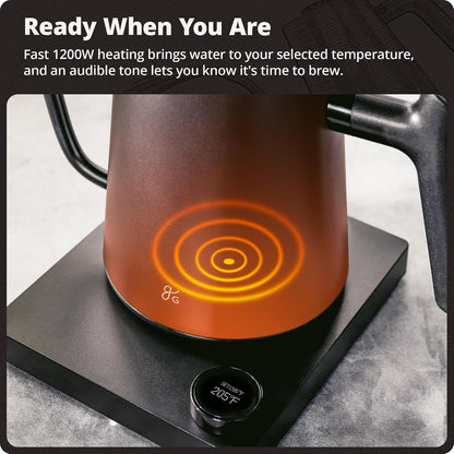 Greater Goods Gooseneck Electric Kettle, 1200W Temperature Control, 0.8L | Pour-Over & Tea Kettle with Stainless Steel Interior, Built-In Brew Timer, Fast Heating for Chemex, V60, & Matcha (Birch)