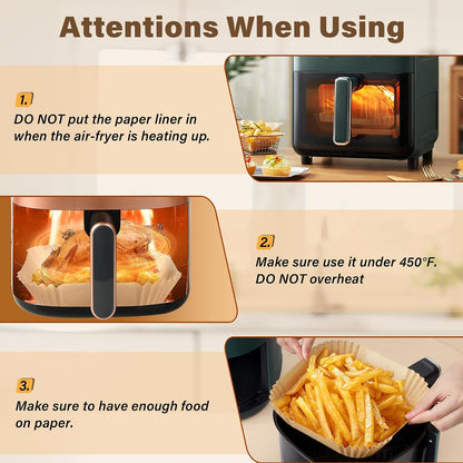 Air Fryer Liners Disposable 125 Pcs, 8 Inch Paper for 5-8 QT Air Fryers | Square Unbleached Parchment Paper, Non-Stick, Greaseproof for Baking, Roasting, Microwave, Oven, Airfryer Basket Accessories