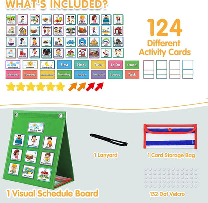 Visual Schedule for Kids with Autism Chore Chart for Toddler Planning Board Daily Routine Chart Autism Learning Materials Classroom, Home Use with 124 Cards (Blue)