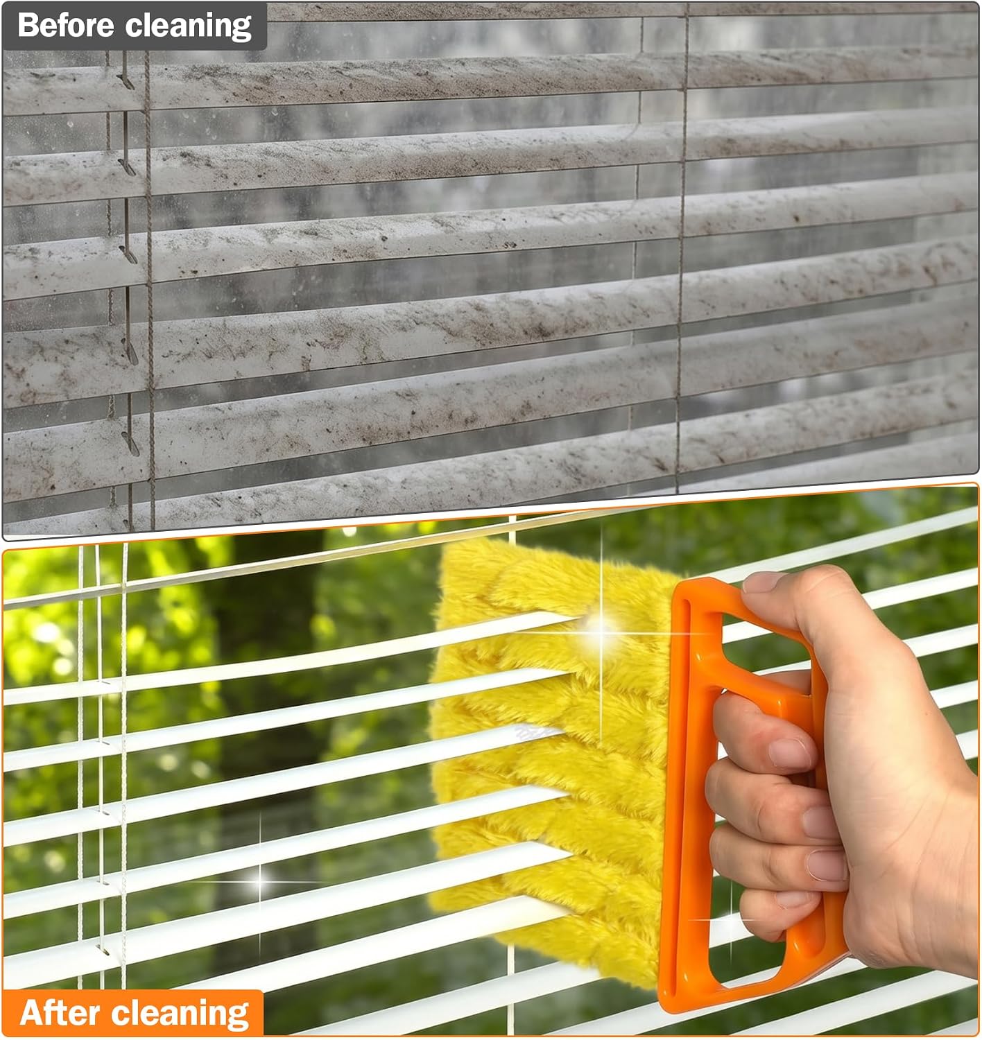 2 Pcs Blind Duster for Wood Blinds, 7 Finger Blind Cleaner Duster Tool | Microfiber & Washable for Easy Dusting (Orange)