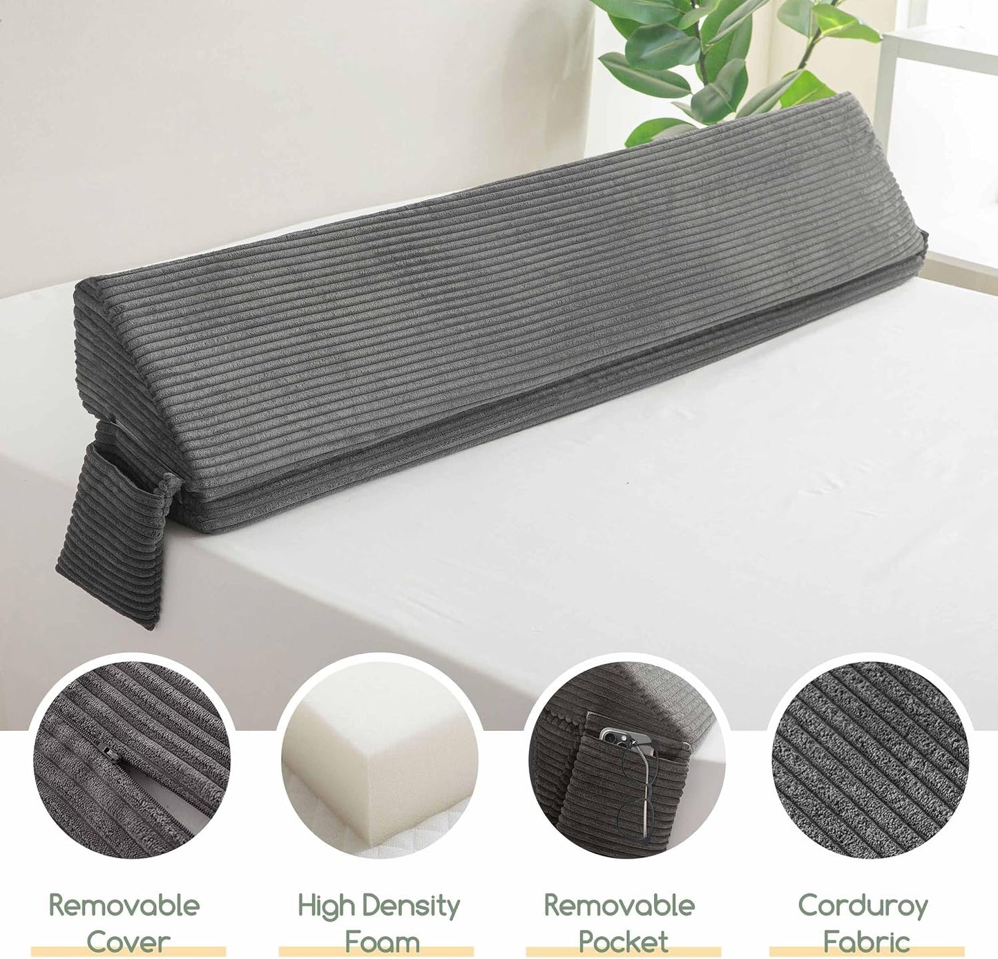 HIGOGOGO Queen Size Wedge Pillow for Headboard Gap - Multi Functional Mattress Wedge Bed Gap Filler Close The Gap (0-7") Between Your Mattress and Headboard or Wall (Grey 60"x11"x9")