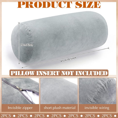 Newwiee 2 Pcs Cooling Cervical Neck Roll Pillow Cover with Zipper (Pillow Case Only) 16 x 6 Inch Round Neck Roll Pillowcover Breathable Cylinder Soft Bolster Pillowcase for Cylindrical Cushion, Gray