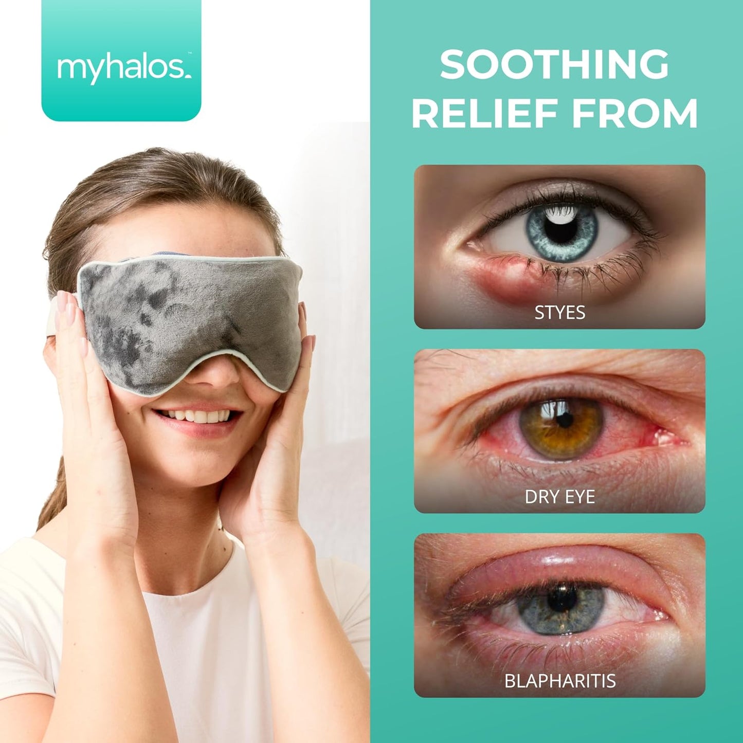 MyHalos Heated Eye Mask, Warm Compress for Dry Eyes, Blepharitis & MGD | Soothing Relief for Dry, Irritated Eyes, Soothes MGD, Moist Heat, Reusable & Microwavable Safe, Warm Eye Compress